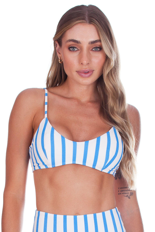 Striped Blue & White Bikini Set with High Waist Pants. - Usay Buy